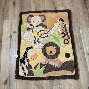 Lambs & Ivy Jungle Safari Baby Crib Quilt Comforter 40” x 31.5” Brown Tan Animal